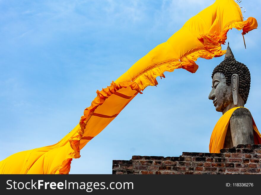 Buddha statues in Phra Nakhon Si Ayutthaya, at Wat Yai Chai MongkolMongkhon Thailand, one of the famous historical landmark in the center of Thailand