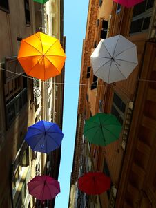Coloured Umbrellas Over The City Of Genova For The Pride Month Stock Image
