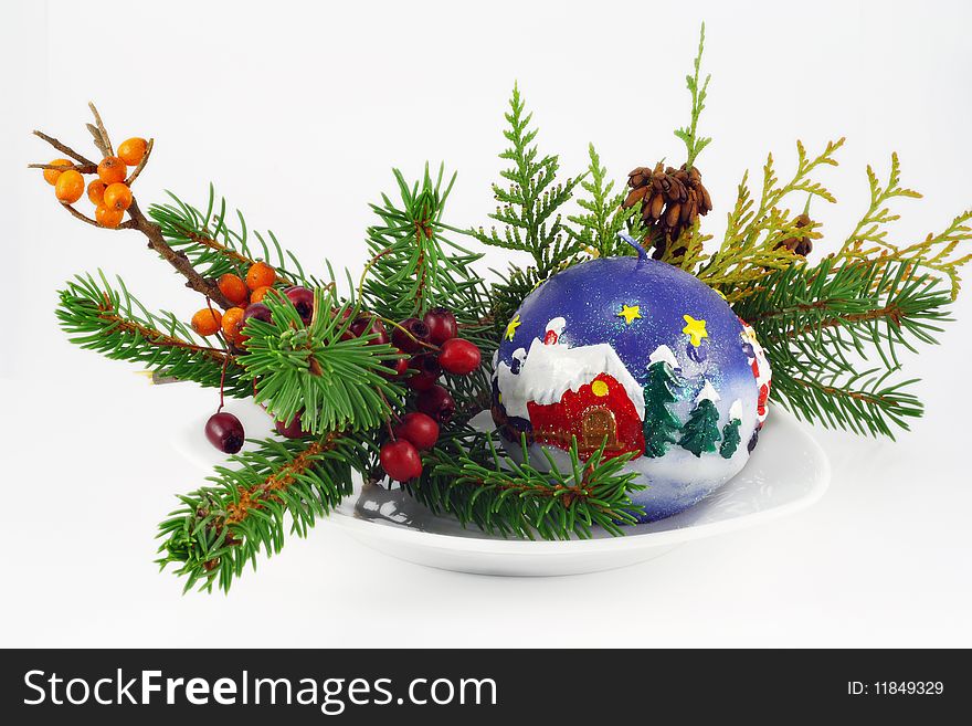 Magnificent Christmas bouquet with bright wood berries and pine and fur-tree branches. Magnificent Christmas bouquet with bright wood berries and pine and fur-tree branches.