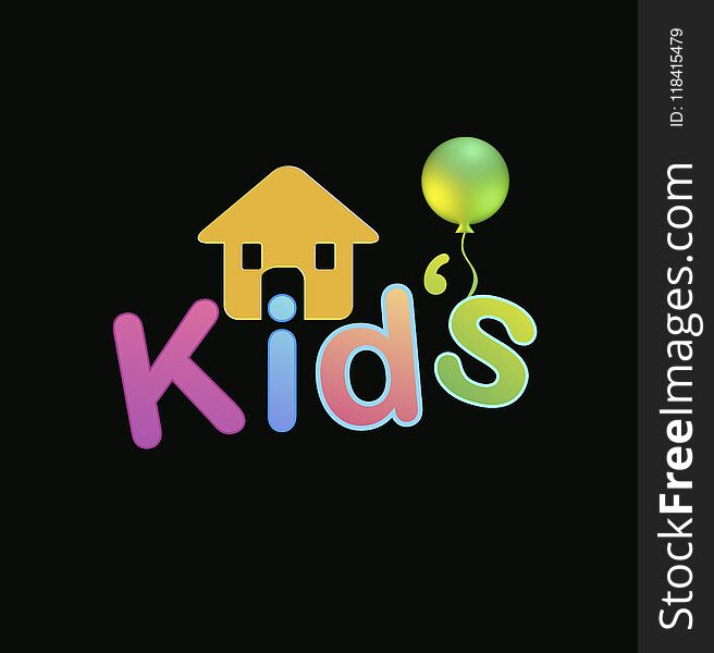 Graphic design with a house and balloon on a black background and colourful Pastel fonts. Stock Image. Graphic design with a house and balloon on a black background and colourful Pastel fonts. Stock Image.