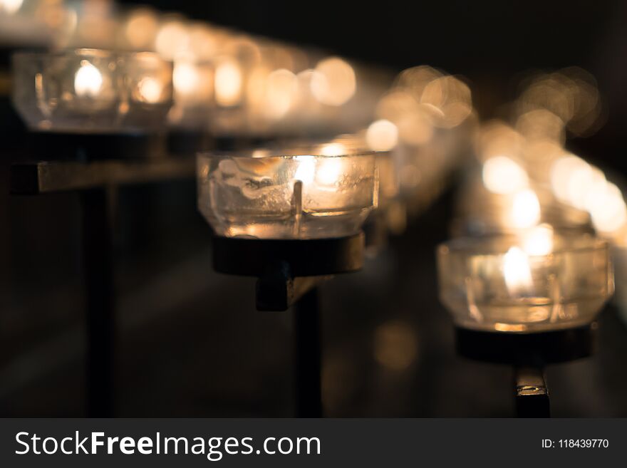 Religion Candle in cathedral - selective focus