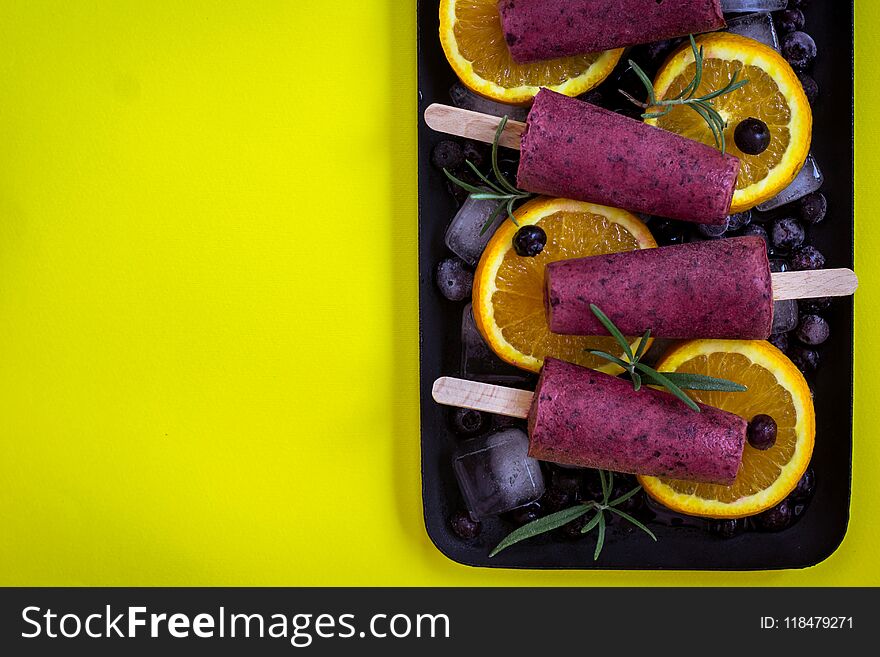 Blueberry Yogurt Ice Cream Popsicles. Homemade Healthy Dessert.