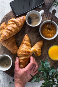 Croissants, Coffee And Orange Juice For Breakfast Stock Images