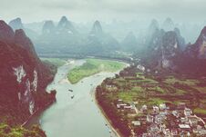 Landscape Of Guilin, Li River And Karst Mountains. Located Near Stock Images