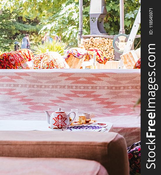 White And Red Ceramic Teapot