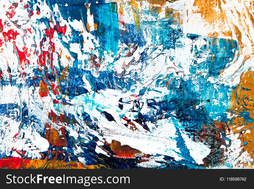 Blue, White, Red, and Yellow Abstract Painting