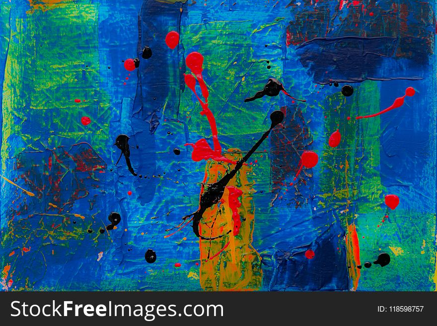 Blue, Green, Red, and Black Abstract Painting