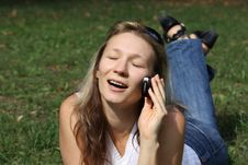 Girl Talks On Mobile Telephone Royalty Free Stock Photo Girl Talks On Mobile Telephone Royalty Free Stock Photo