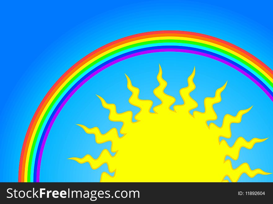 Vector illustration of Sun and Rainbow