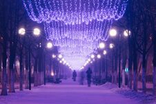 Alley Of The City With Illumination In Winter Stock Photo Alley Of The City With Illumination In Winter Stock Photo