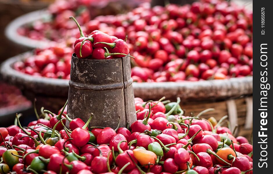 Pepper chili for sale on a street market. Pepper chili for sale on a street market