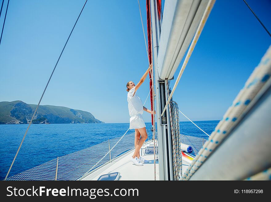 Girl relaxing On Yacht in Greece