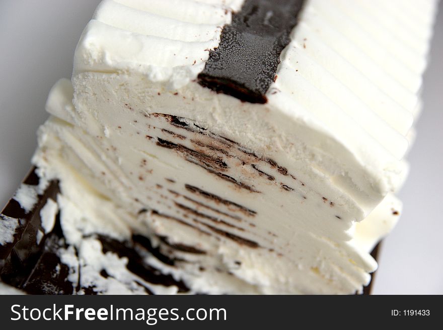 Ice cream with chocolate in closeup