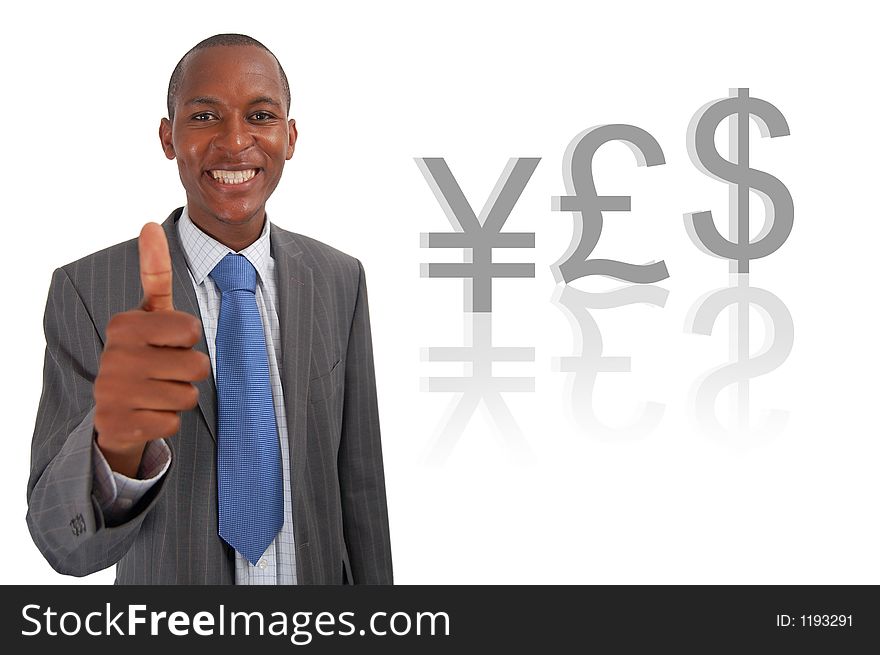 This is an image of businessman giving thumbs up, to represent an economic Yes. This image can be used to represent good shares and good currency exchange. This is an image of businessman giving thumbs up, to represent an economic Yes. This image can be used to represent good shares and good currency exchange.