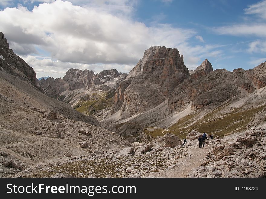 Trekkers In The Dolomites,Italy