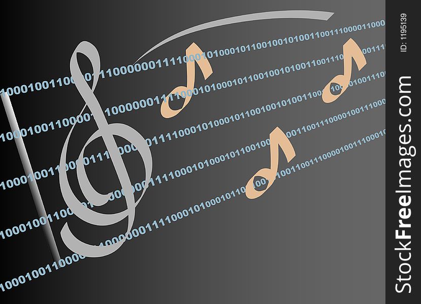 Illustration of music notes with binary code lines. Illustration of music notes with binary code lines.