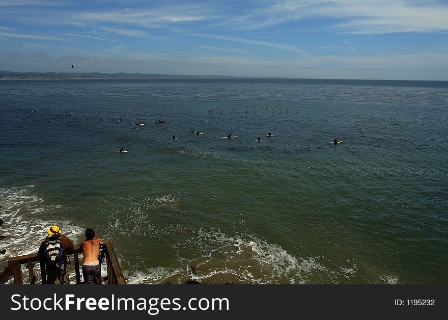 surfers on beach, santa cruz, ca. surfers on beach, santa cruz, ca