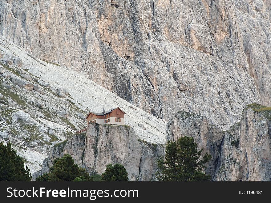 Rifugio on the edge of a cliff,Dolomites. Rifugio on the edge of a cliff,Dolomites