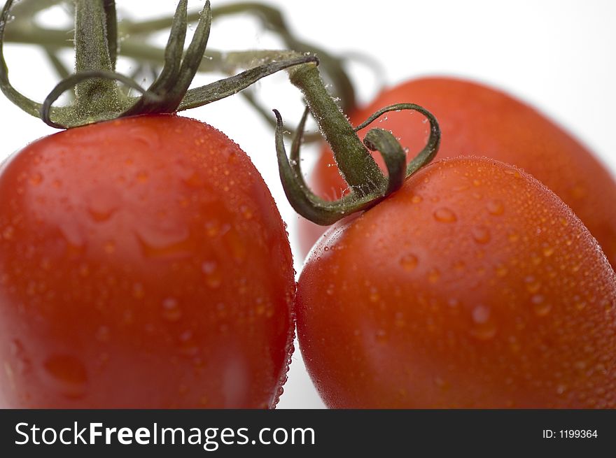 Vine ripened plum tomatoes close up