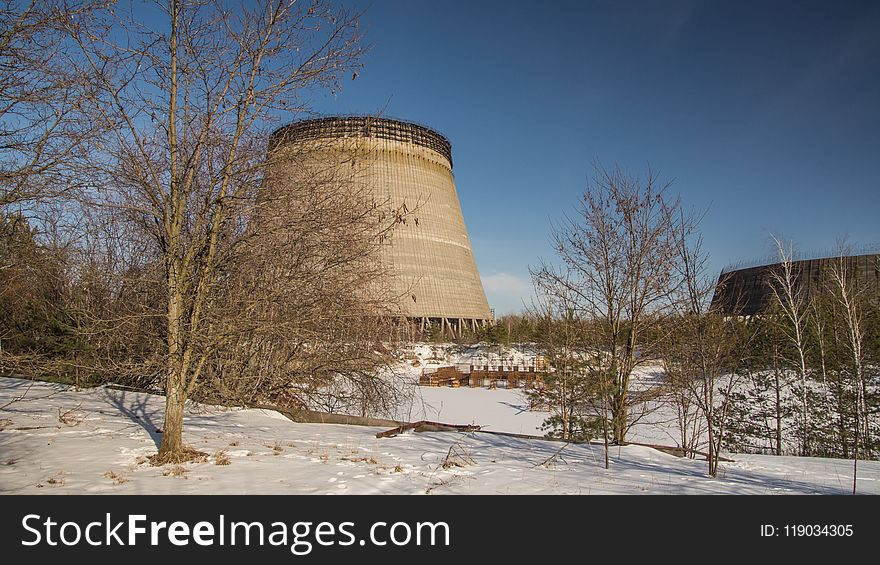 Winter, Cooling Tower, Sky, Snow