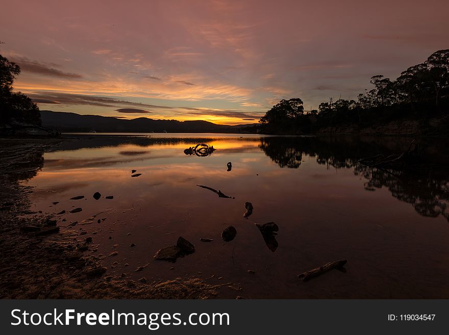 Reflection, Water, Loch, Sunset