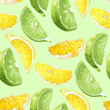 Seamless Pattern With Citrus Slices Of Lemon And Lime Tree Fruit Stock Photo