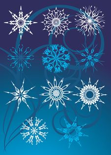Collection Of Snowflakes On The Blue Background Stock Photography