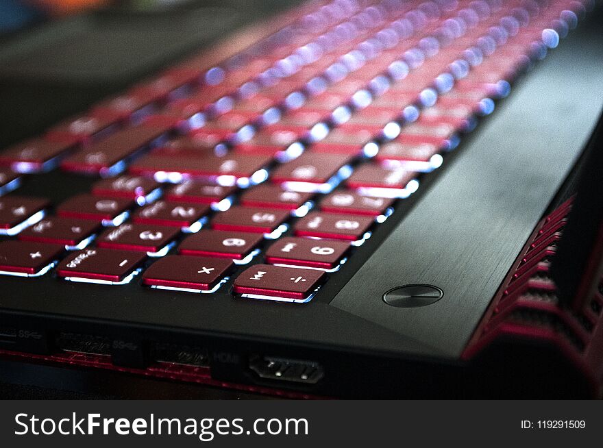 A red-black gaming laptop