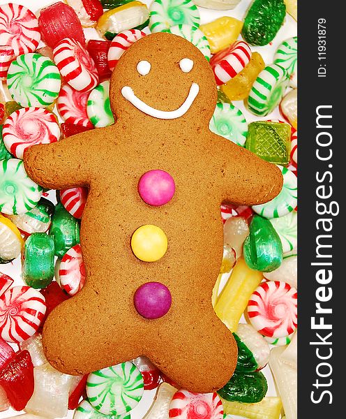 Gingerbread man and christmas candy