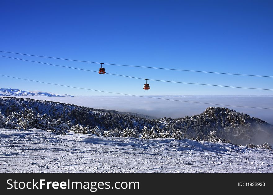 Cable car ski lift. Borovets, Bulgaria