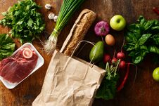 Paper Bag Set Different Health Food Flat Lay Stock Photography