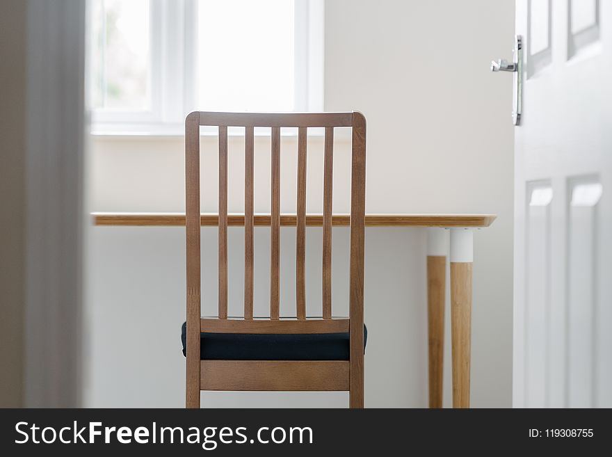 Rectangular Brown Wooden Table and Chair