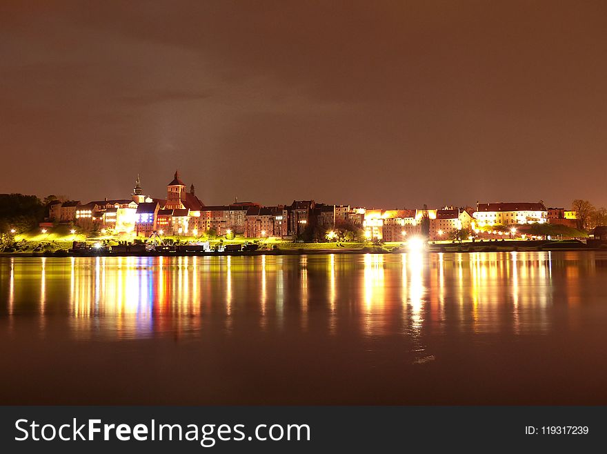 Reflection, Night, Cityscape, Body Of Water