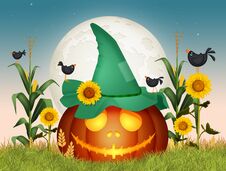 Pumpkin With Scarecrow Hat Stock Photos Pumpkin With Scarecrow Hat Stock Photos