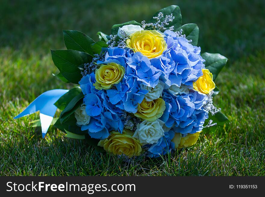Wedding is always special. Wedding bouquet in blue and yellow colors brings light and joy. Wedding is always special. Wedding bouquet in blue and yellow colors brings light and joy