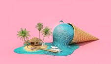 Travel Concept. Relaxation Island In The Sea As Melting Ice Cream Royalty Free Stock Photo