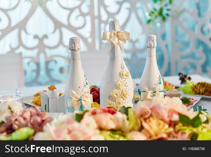 Wedding decorations and champagne bottles decoration for wedding