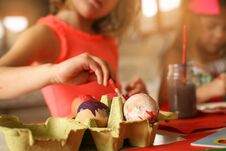 Kids Easter Preparation By Painting Easter Eggs. Stock Images