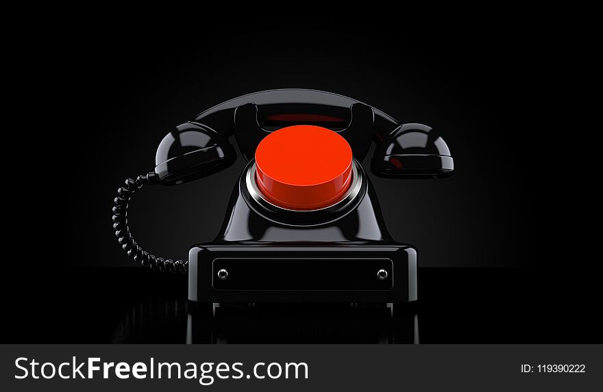 Old telephone with push button on black background. 3d illustration