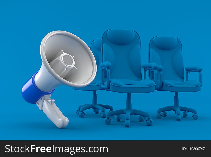 Business background with megaphone in blue color. 3d illustration