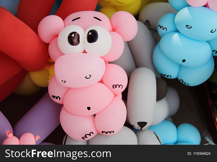 Pink hippo is made by balloon, party kids art. Pink hippo is made by balloon, party kids art