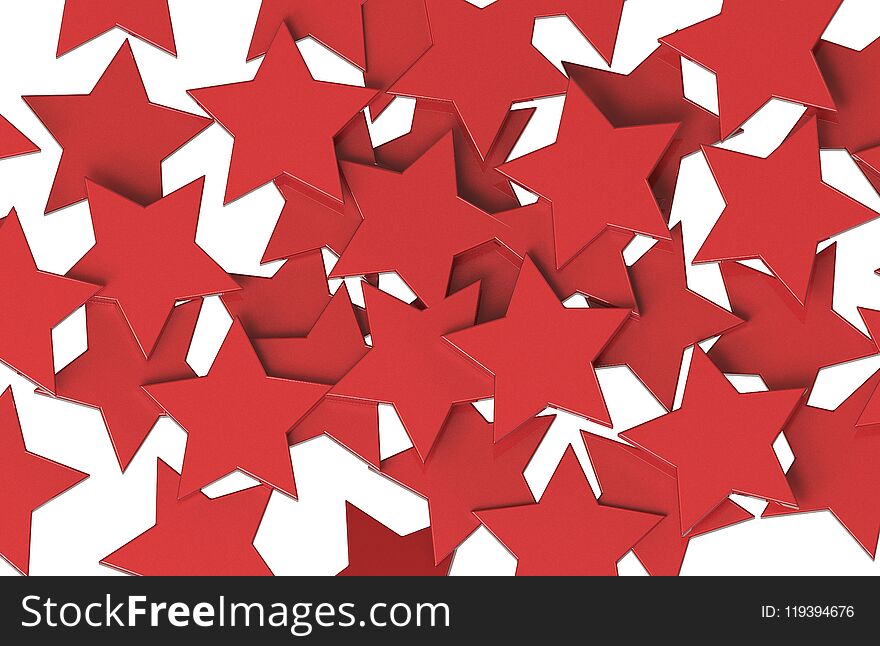 RED Stars pattern isolated on white background. 3D rendering.