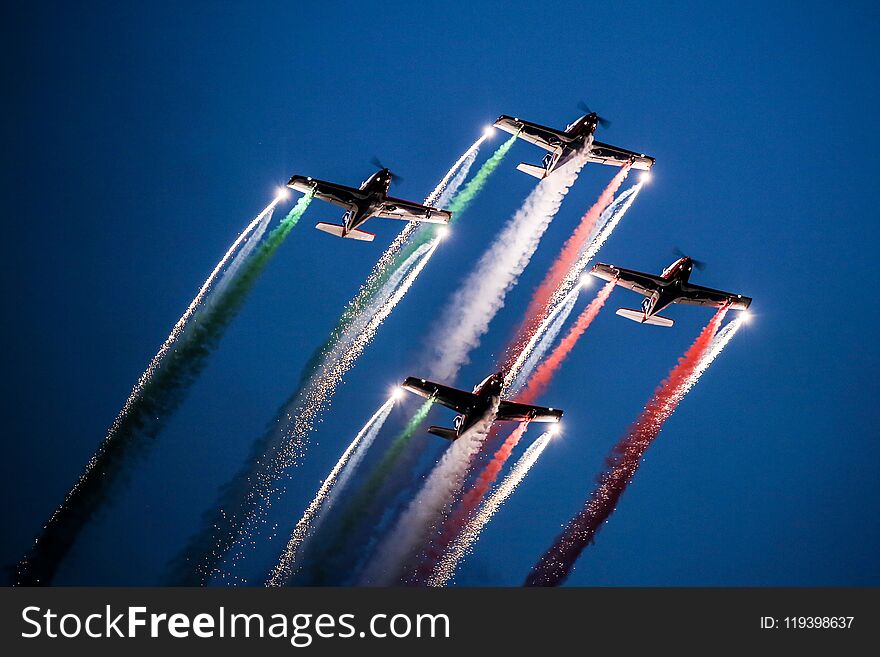 Italian aerobatics team at dusk