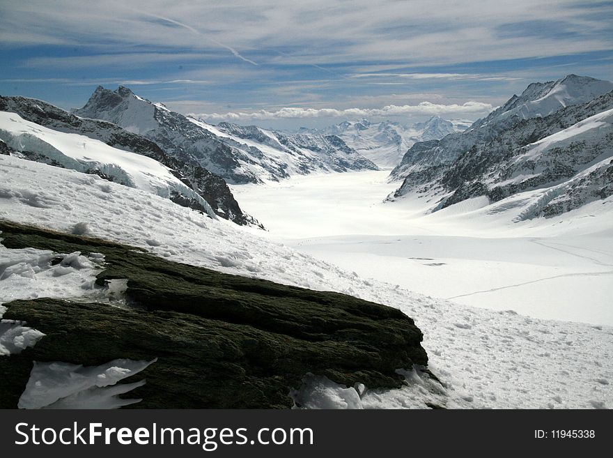 View of the Swiss alps from atop the Jungfrau in Switzerland. View of the Swiss alps from atop the Jungfrau in Switzerland.