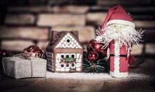 Christmas Present On The Background Of A Gingerbread House Stock Image Christmas Present On The Background Of A Gingerbread House Stock Image