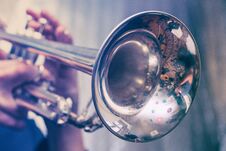 Trumpeter Is Playing On A Silver Trumpet Royalty Free Stock Images Trumpeter Is Playing On A Silver Trumpet Royalty Free Stock Images