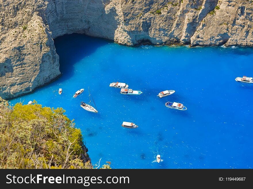 View from the top of the Shipwreck Bay, Zakynthos Island, Greece.