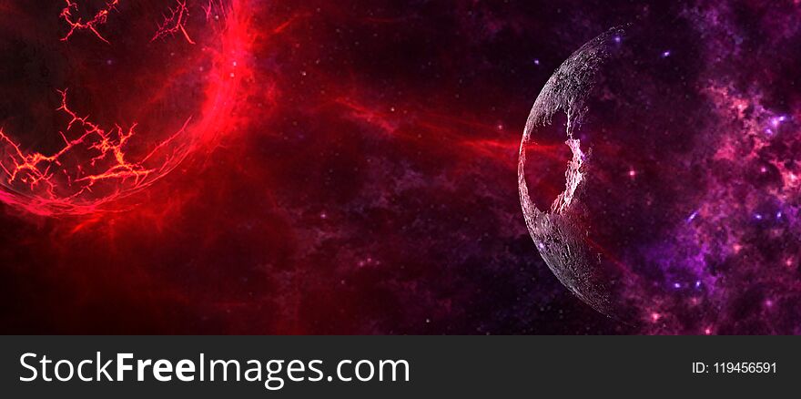 Planets and galaxies, science fiction wallpaper. Beauty of deep space. Billions of galaxies in the universe Cosmic art background