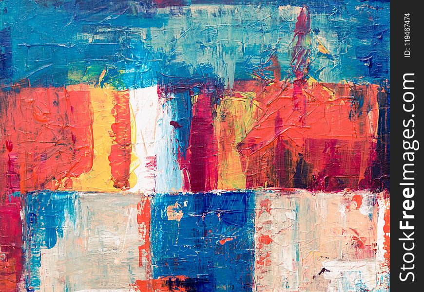 Red, Blue, and White Abstract Painting