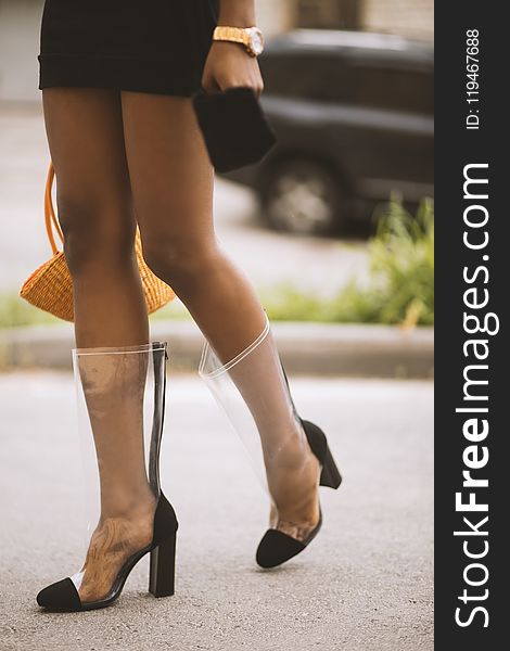 Woman Wearing Clear Plastic Heels